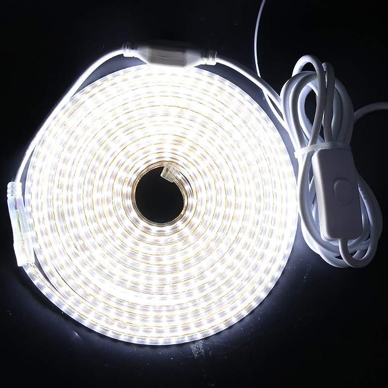 XUNATA Fehér LED Szalag 25m Kapcsolóval és Tápegységgel 220V IP65 Vízálló Flexibilis Világítás Konyha Lépcső Dekoráció