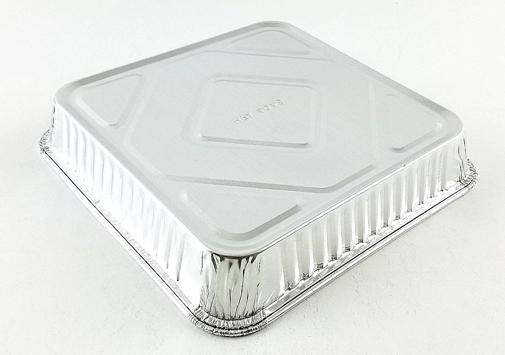 Handi-Foil Square Aluminum Foil Cake Pan w/Clear Dome Lid - Disposable Pans (Pack of 50 Sets)