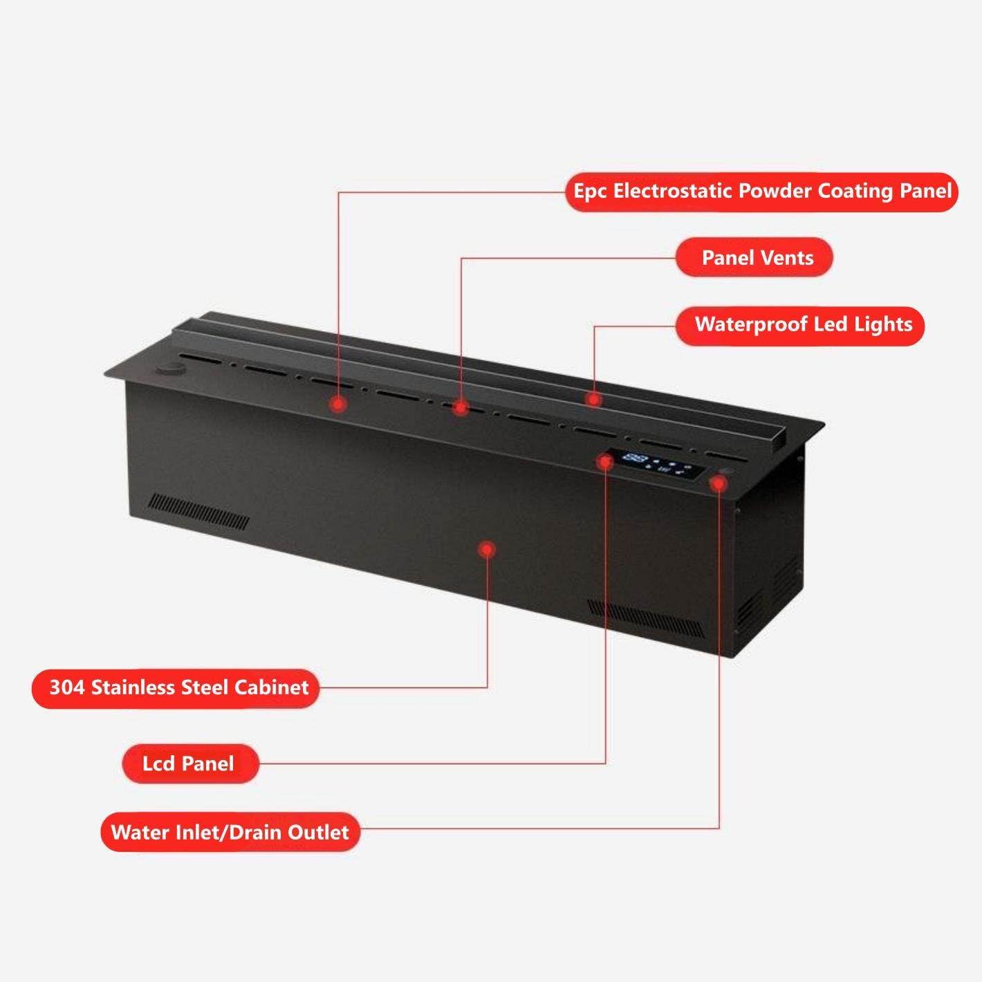 Camino a vapore con 9 colori, effetto fiamma realistico 3D atomizzato ultra silenzioso per sfondo muro, telecomando,80cm