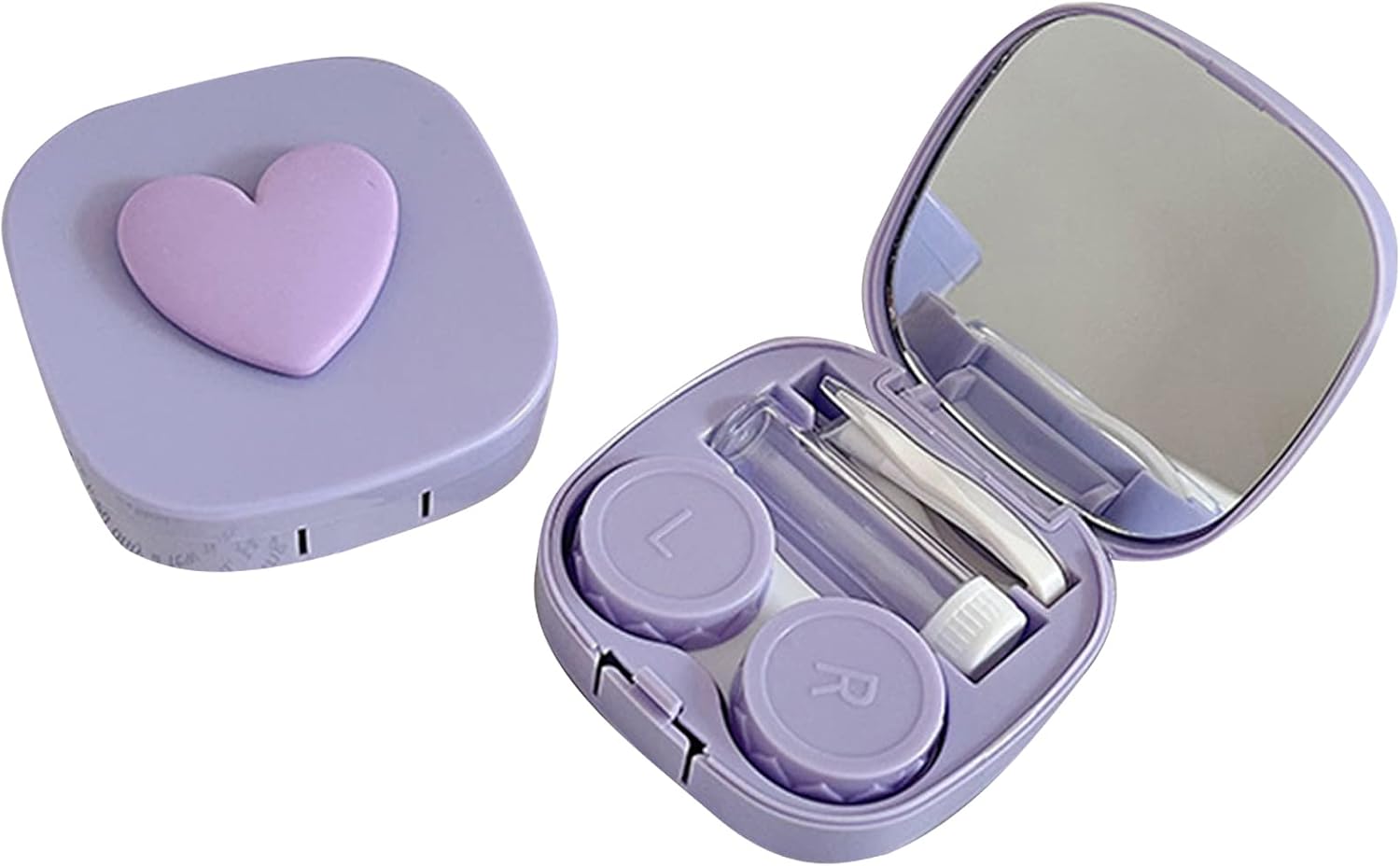 Cute Contact Lens Case(Square And Heart) For Travel & Home Colorful Heart Lenses Remover Tool Kit With Contact Lens Box Storage Machine, Pink