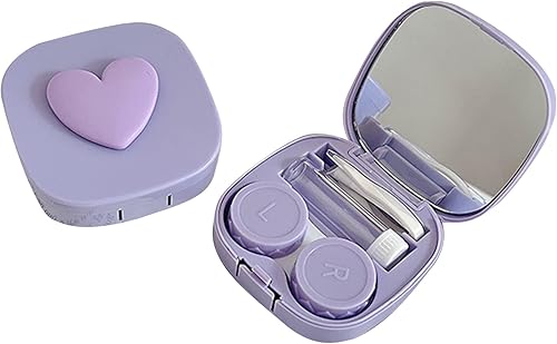 Linda funda para lentes de contacto (cuadrado y corazón) para viajes y hogar Kit de herramientas de extracción de lentes de corazón colorido con