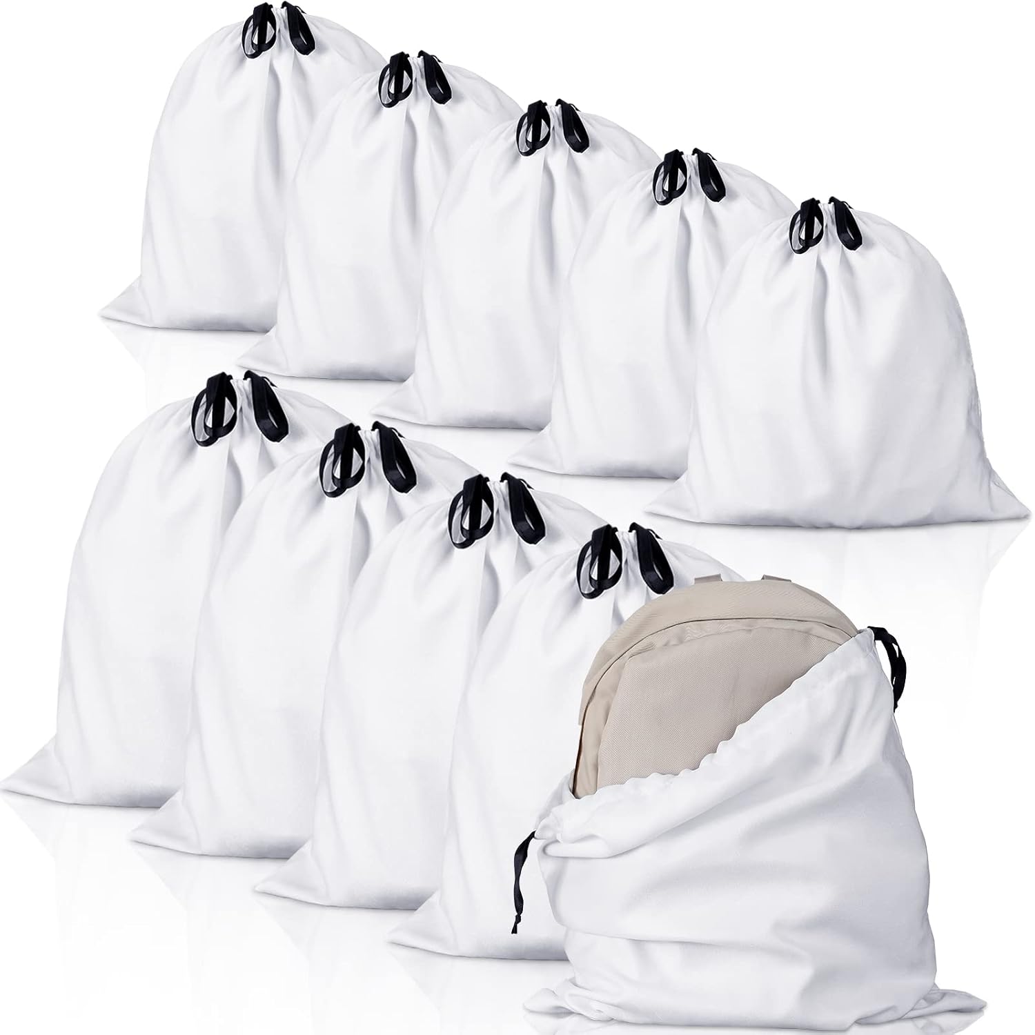 Woanger 10 Pcs Dust Cover Bags Large Cotton Breathable Bags Dustproof Drawstring Storage Bag for Shoes Purses Handbags Travel Packing Luggage Organizer Home Storage, 2 Sizes