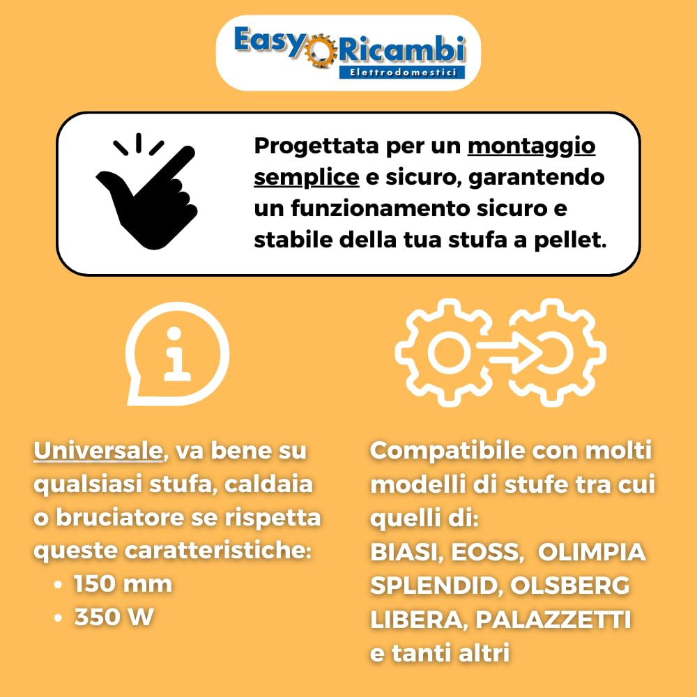 Easyricambi - Candeletta Accensione Stufa Pellet 350W Modello con Flangia, Diametro 12,5mm Lunghezza 150mm (160mm Totali), Resistenza per Riscaldamento Rapido, Ricambio per Modelli Palazzetti e Altri