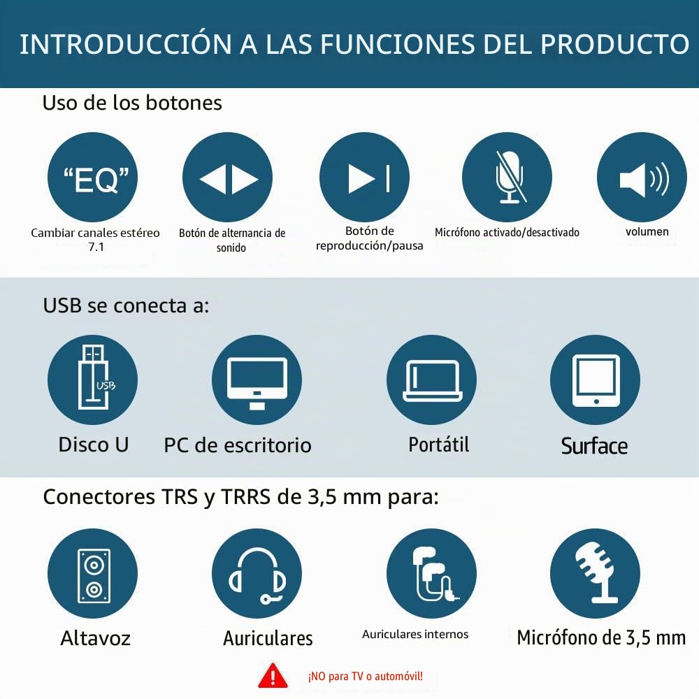 Tarjeta de Sonido Externa USB Audio Adaptador con 3.5mm Auriculares y Micrófono Control de Volumen Plug-Play para Fichas de Sonido Estéreo para Windows, Mac, PC, Portátiles de Escritorio - Negro