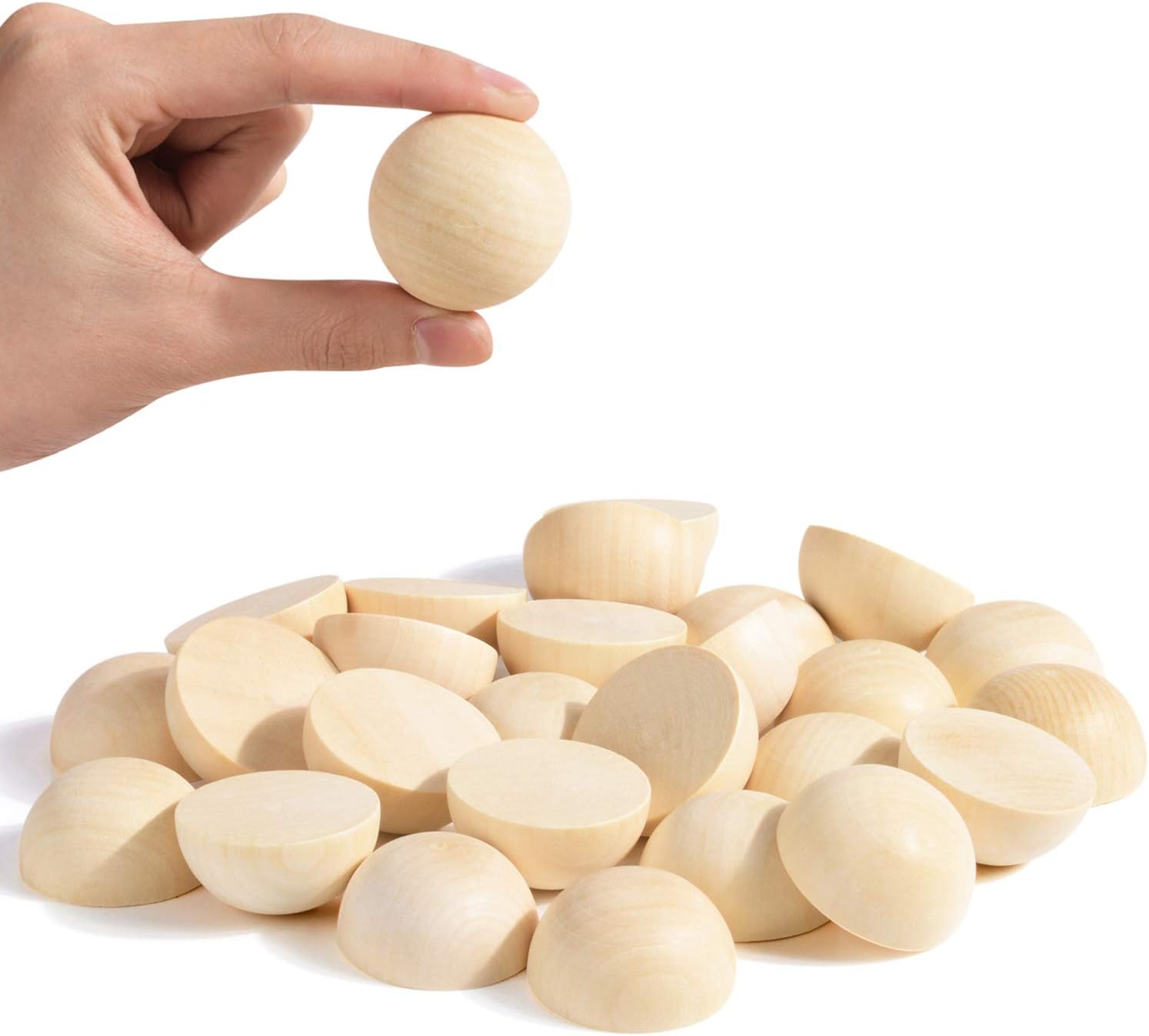 Split Wood Balls 1.5 inch Half Wooden Balls 40mm Unfinished Half Wooden Beads for Crafts and Art Supplies (40PCS)