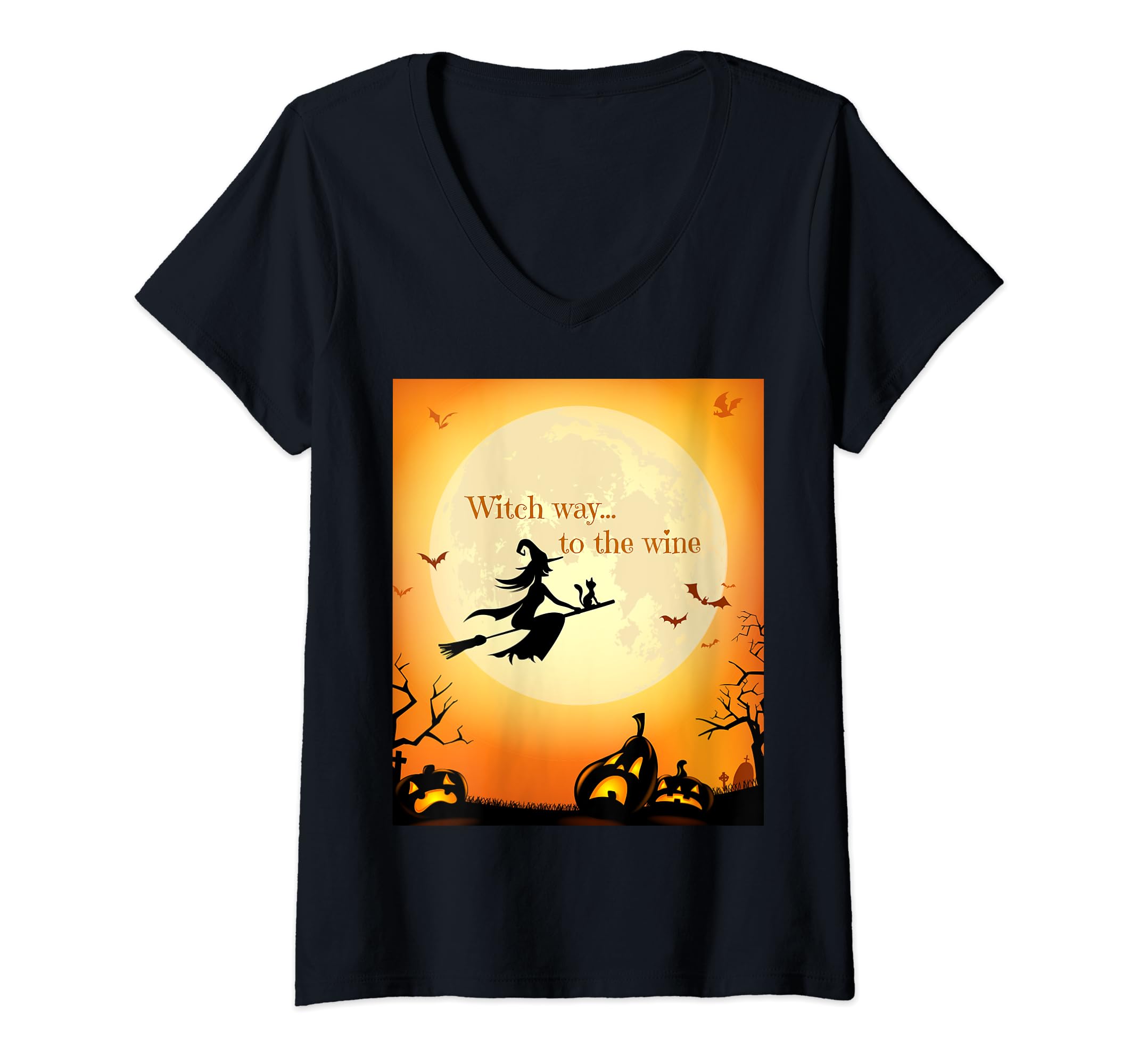 JDP Studio & Co.Halloween Witch Way to the Wine V-Neck T-Shirt