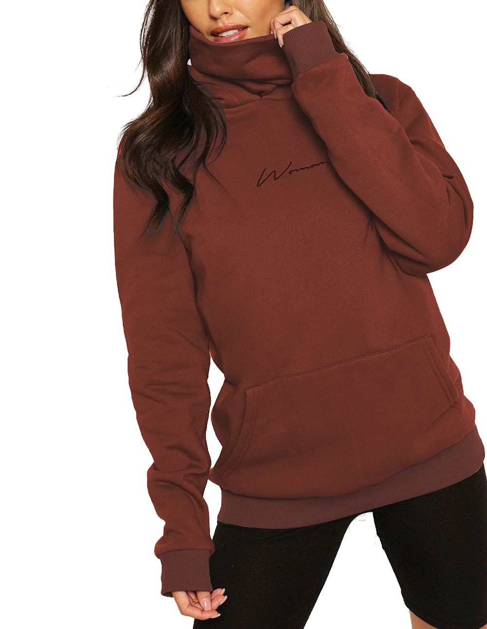 ELFIN Damen Hoodie Sweatshirt Langarm Kapuzenpullover Winter Pullover Hochkragen Sweatjacke Kapuzen Pullis
