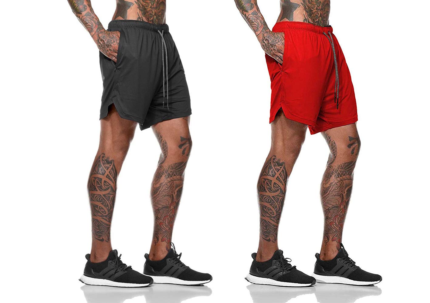 Smilily Men's 2-in-1 Running Shorts Quick Drying Breathable Active Exercise Jogging Cycling Shorts