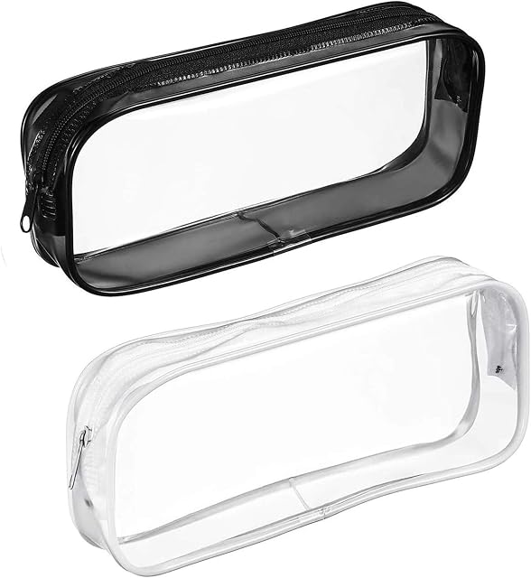 2 Pcs Clear Pencil Case, Waterproof PVC Pencil Bags Transparent Exam Pencil Case Pouch with Zipper for Stationery Cosmetics Storage