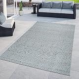 STANDARD 100 by OEKO-TEX Alfombra Interior Exterior, Tejido Laminado Balcón Terraza, 3D, Étnica, Turquesa, Tamaño:160x220 cm