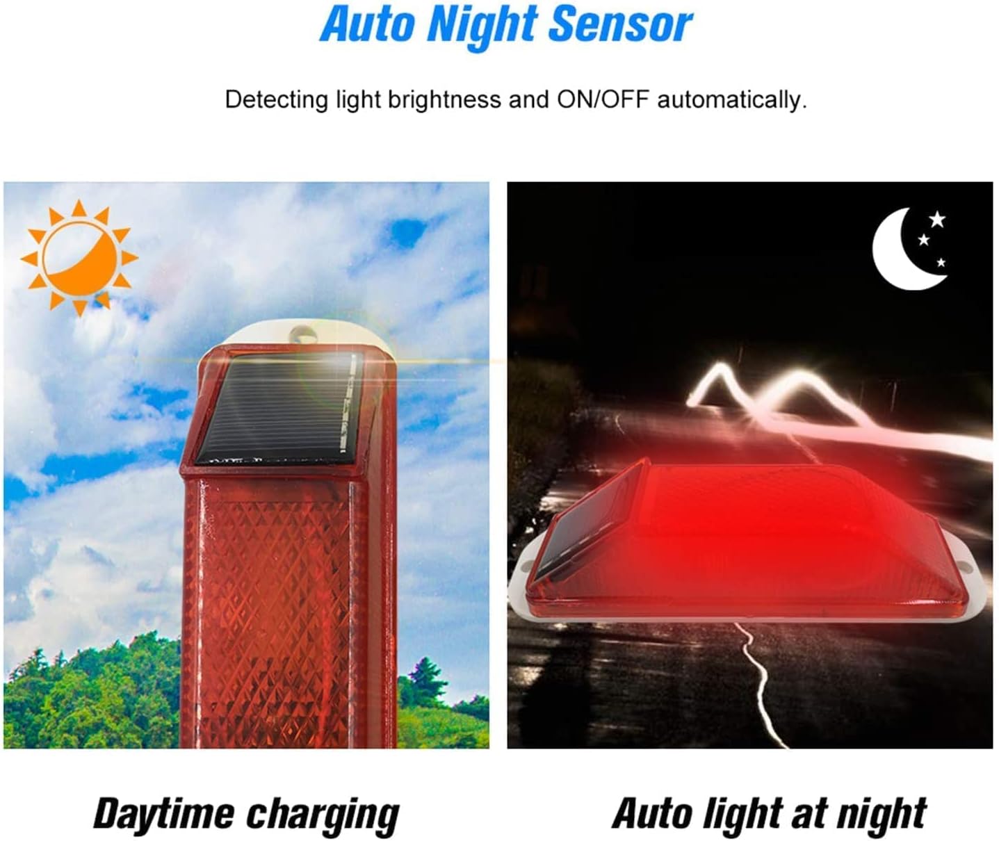 Car Alarm Light 2Pcs Solar Strobe Warning Light Sensitive Emergency LED Flashing Lamp Super Bright IP54 Waterproof Wireless Light Control Beacon Barricade Construction Safety Road Signs (Red&Yellow)