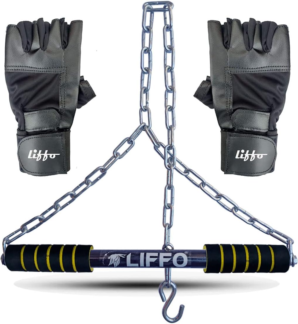 Liffo® Pull Up Bar Hanging Rod For Height Increase For Kids,Adult With Weight Lifting Gloves (4FT) Yellow