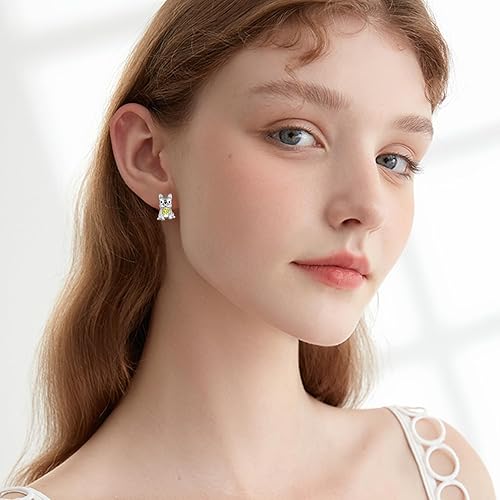 Miniatura 6 de Aretes de perro para mujer, plata de ley 925, diseño de bulldog francés, joyería de perro de animales, regalos para hija, nieta, niñas y mujeres