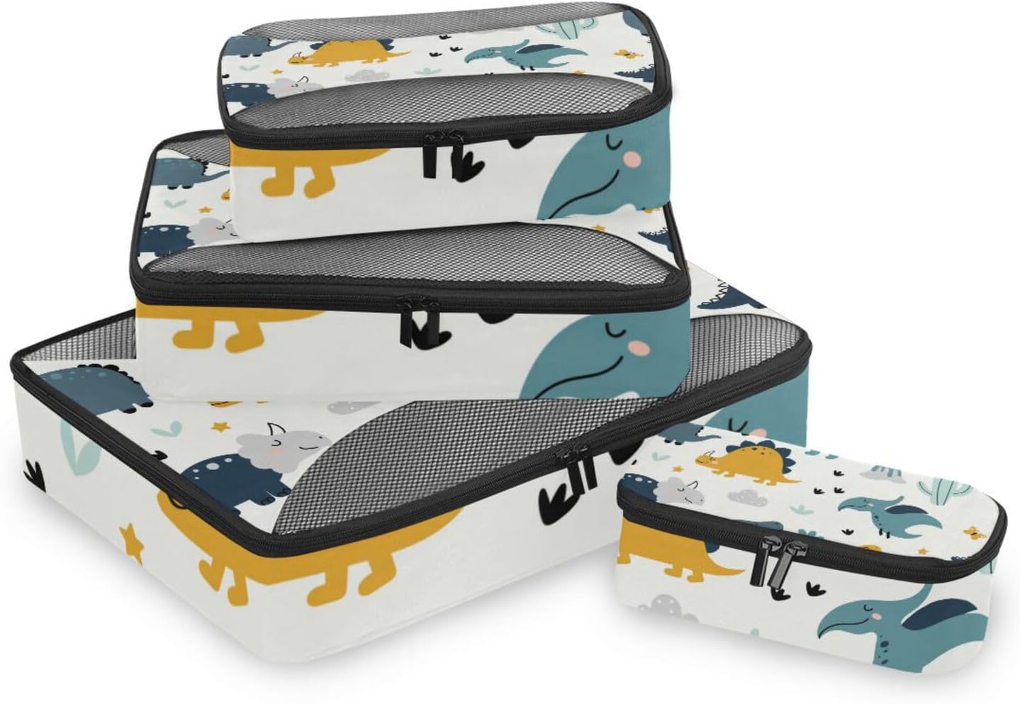 Packing Cubes 4Pcs/Set Travel Luggage Packing Organizers Set for Men and Women Dinosaurs Tropical Plants