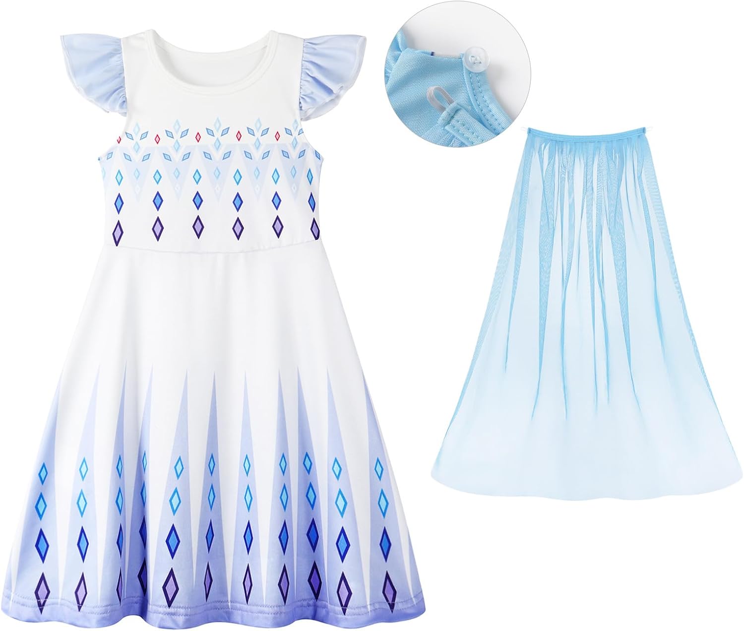 WonderBabe Princess Dress With Cape Girls Christmas Birthday Party Cosplay Costume Toddler Ruffle Sleeve Fancy Outfit Gift - Image 4