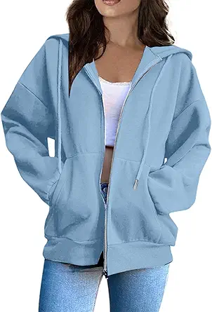 OIOLOYJM Zipper Hoodies for Women Long Sleeve Oversized Sweatshirts Y2k Drawstring Soft Jacket 2025 Fall Fashion with Pockets