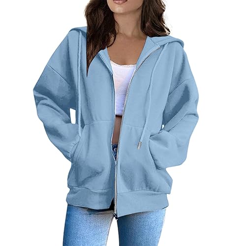 Womens Zip Up Hoodies Oversized Fleece Plain Y2K Hoodie Jackets