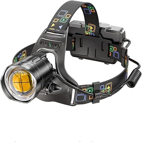 GRUNI Lámparas de cabeza para exteriores de 4,921.3ft de largo alcance potente LED faro delantero con zoom para exteriores linterna linterna
