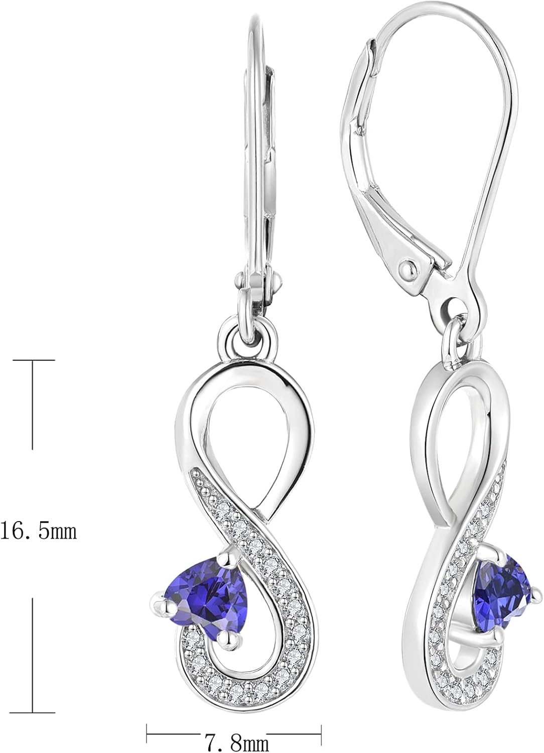 JO WISDOM Women Earrings,925 Sterling Silver Infinity Leverback Dangle & Drop Earrings with 4mmx4mm Heart Cut 5A Cubic Zirconia