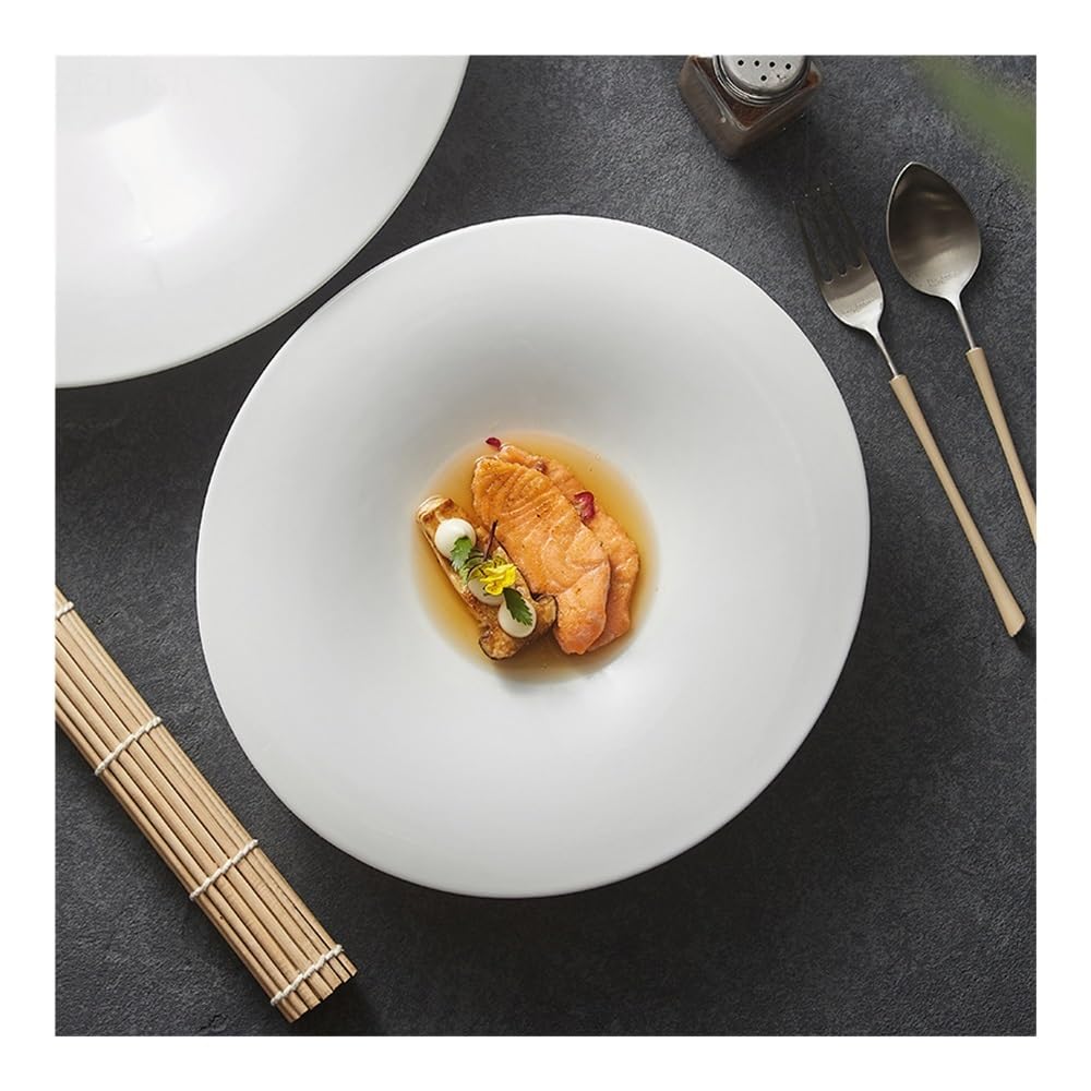 Talerze Obiadowe Gruby biały ceramiczny talerz do serwowania - sałatka z sushi, makaron, zupa(25.8cm)