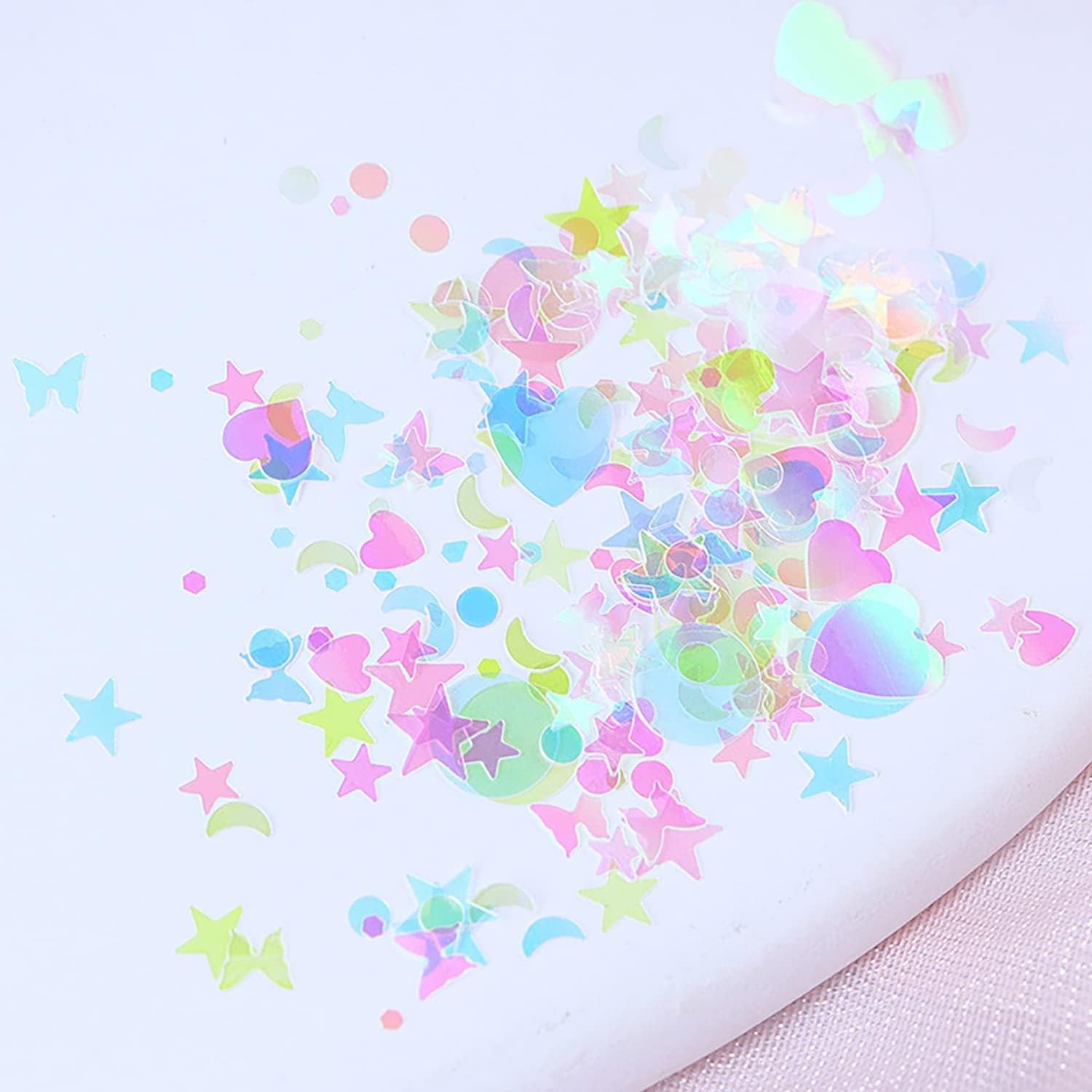 Holografik Parlak Şeffaf Tırnak Süsleme Folyo Pulları Karışık Dizayn Kelebek Kalp Yıldızlar Nail Art