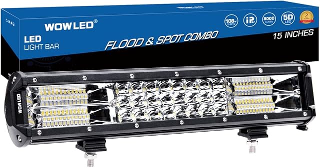 WOWLED Roof LED Light Bars, 15 Inch 108W 5D LED Work Light Bar Triple Row Offroad Driving Light Bar Lamp Car Camping Light SUV 4x4