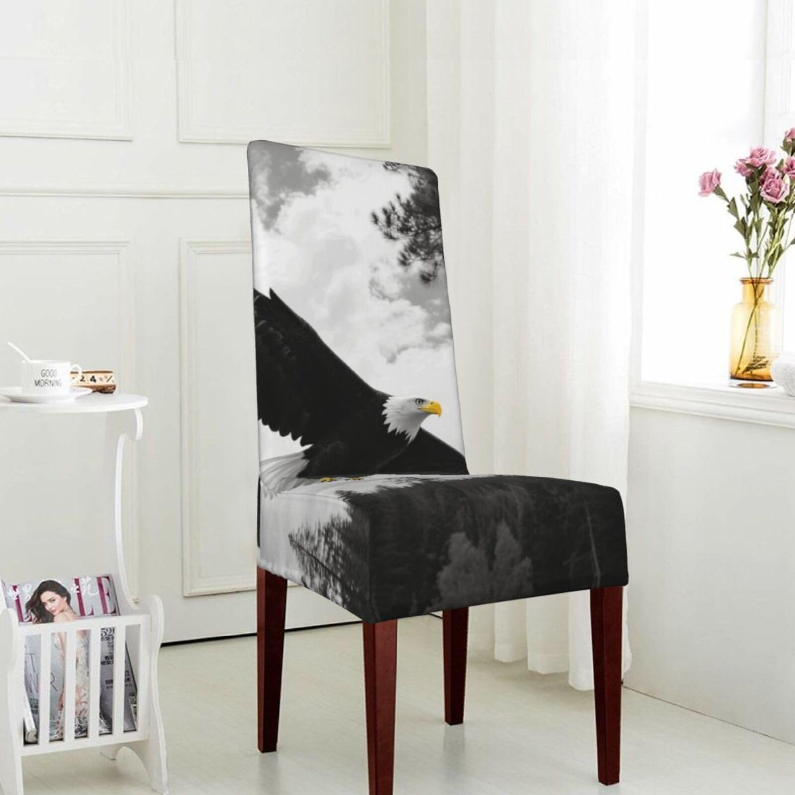 FekiLoot Stretch Dining Room Chair Covers Removable Washable Parsons Chair Slipcovers Balck Eagle Forest Chair Seat Protector Cover for Hotel, Office, Ceremony, Banquet, Wedding Party