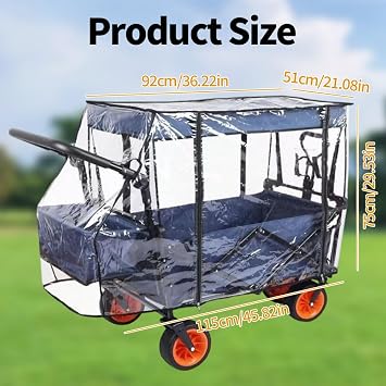 Clear Folding Wagon Rain Cover, Collapsible Garden Camping Trolley Cart Cover with Zippered Side, Waterproof Wagon Rain Cover for Camping, Garden, Picnic & Outdoor Use, 115 x 51 x 75 cm