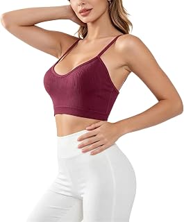 Beessbest Sports Bras for Women Ribbed Spaghetti Straps Wireless Bralette
