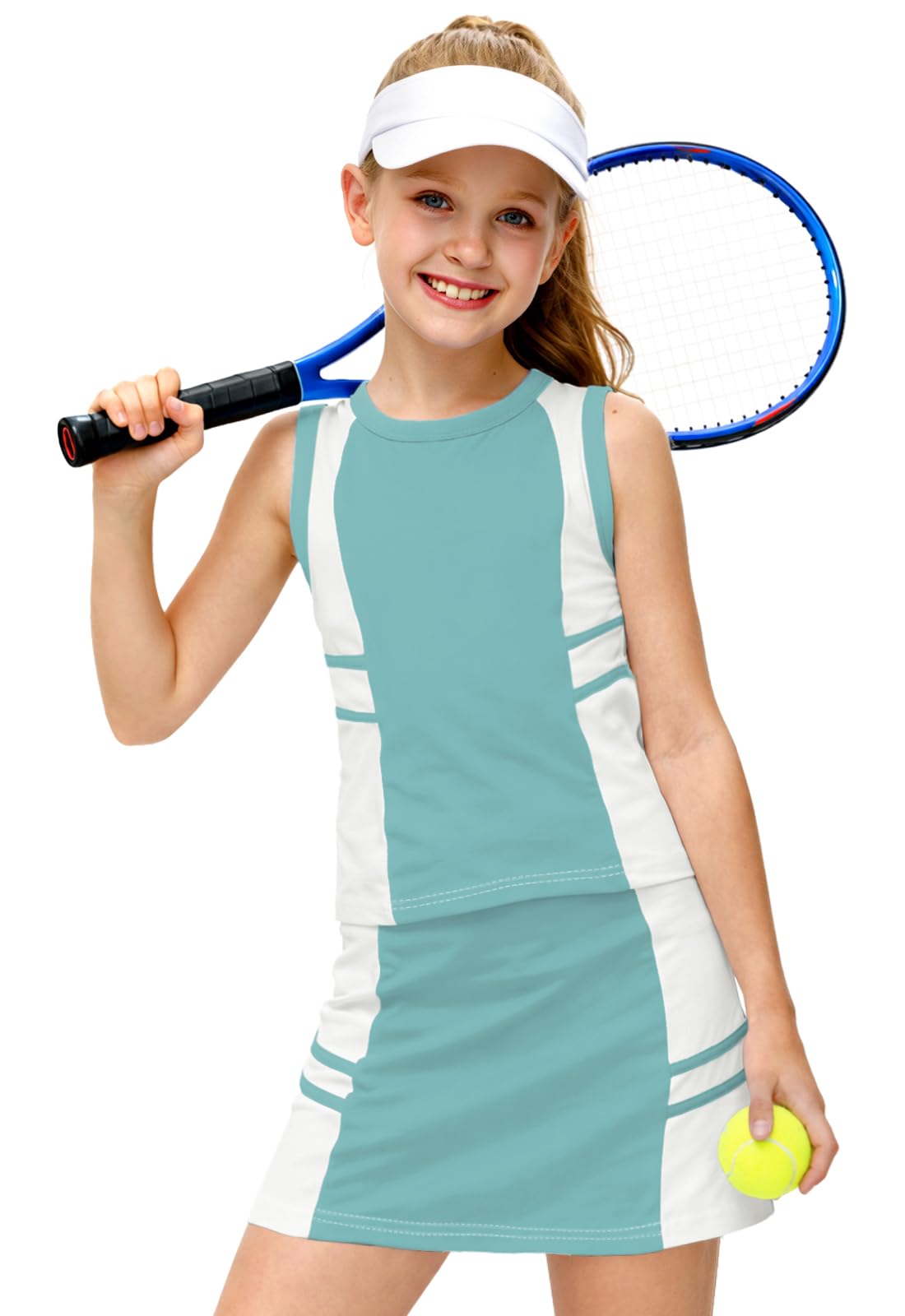 AOBUTE Girls Tennis Golf Outfit Tank Top and Skirt with Shorts Set 4-12 Years