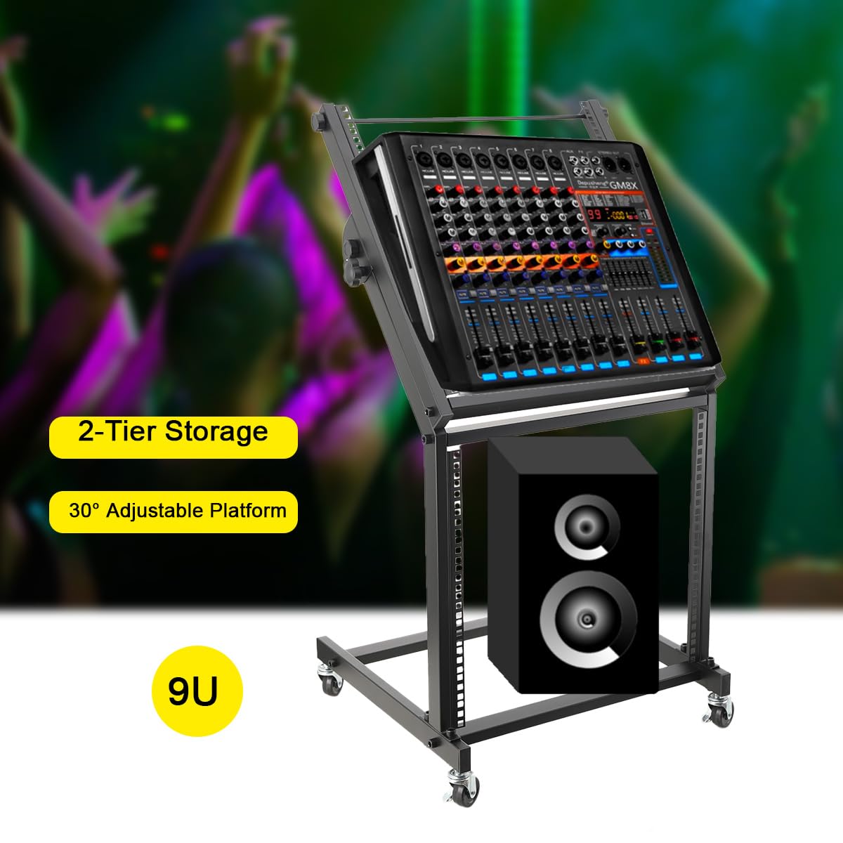 Mobiler Rack Wagen mit 4 rollenden Rollen, Mobiler DJ PA Studio Rack Wagen Rack Ständer Rollwagen Stage Stand, DJ Mixer Stand Rack Mount Mobiler Stand Stage Cart Rack, Schwarz