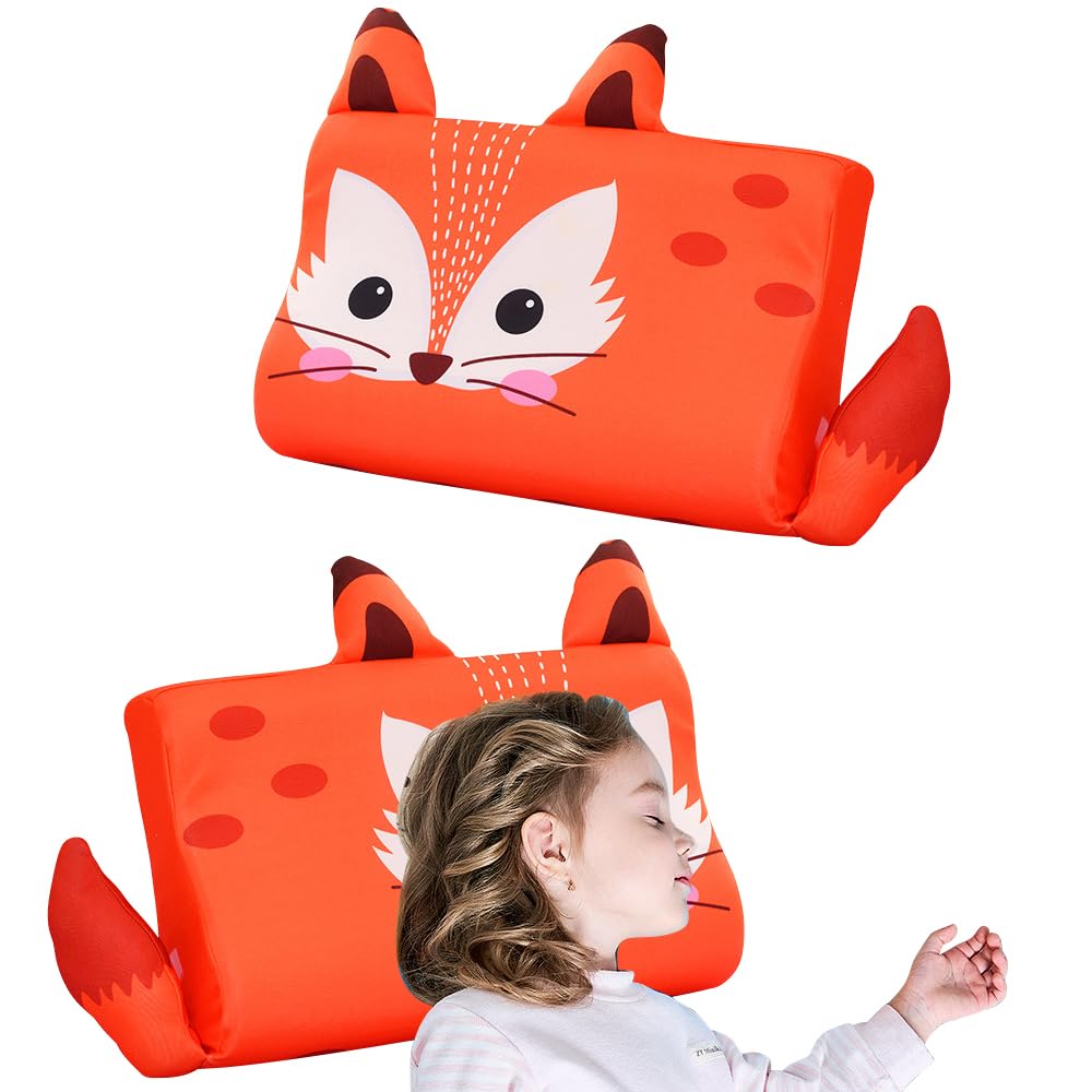 Almohada para Niños, Almohada para Dormir Infantil Calmly, Schlumme-Rkids Almohada con Funda para Niño, Almohada Ergonómica para Niños, Ideal para Niño de 3 a 12 Años (45 x 27 x 6 cm, Zorro)