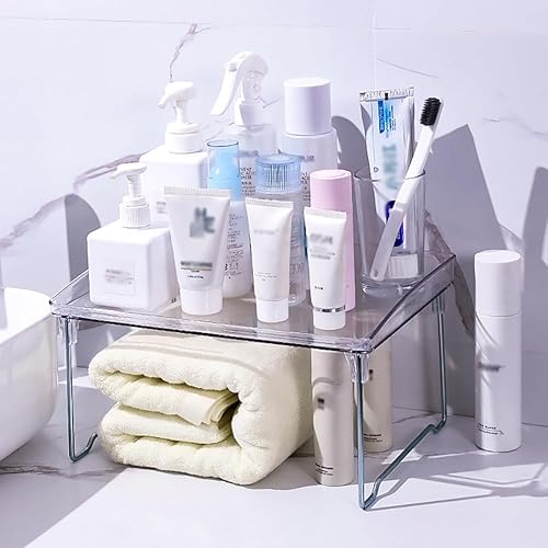 Miniatura 4 de Estantes acrílicos plegables transparentes para gabinete, organizador de almacenamiento, estante apilable para encimera, estante apilable para