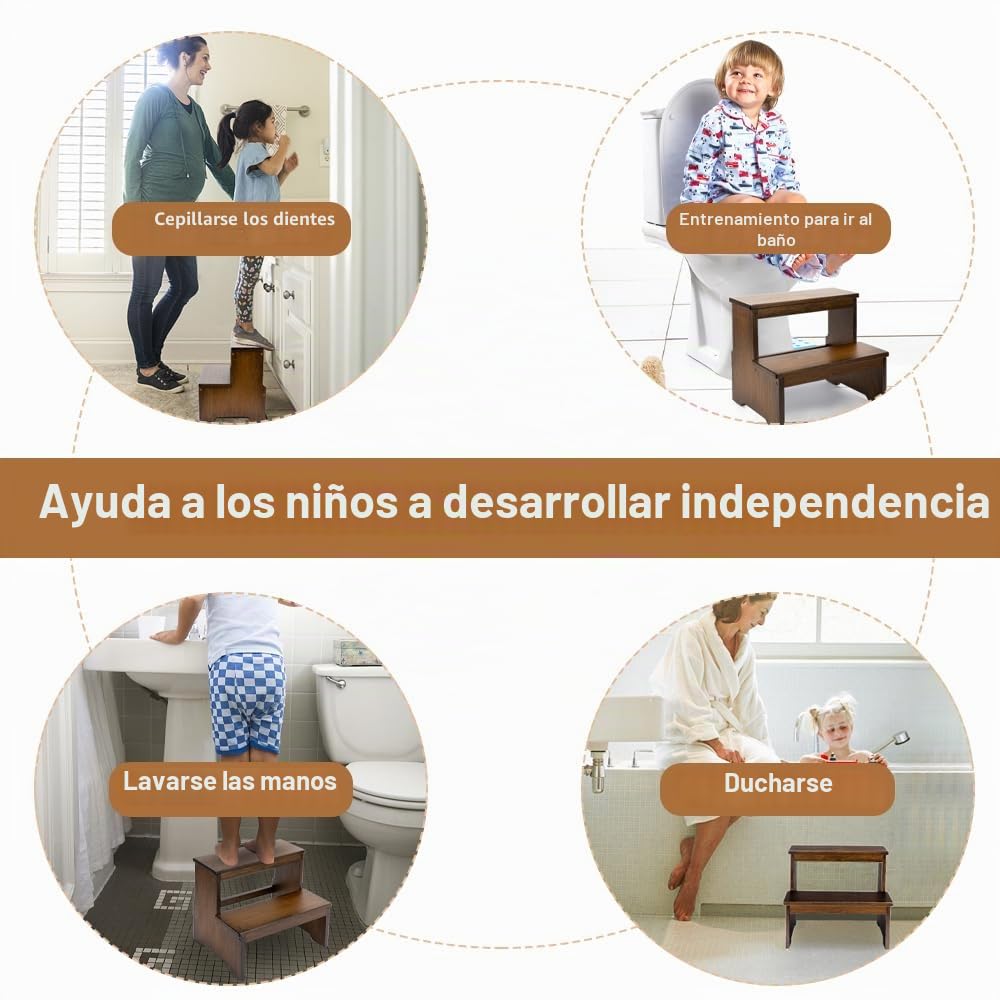 StrongTek Taburete de bambú de dos escalones antideslizante para adultos y niños