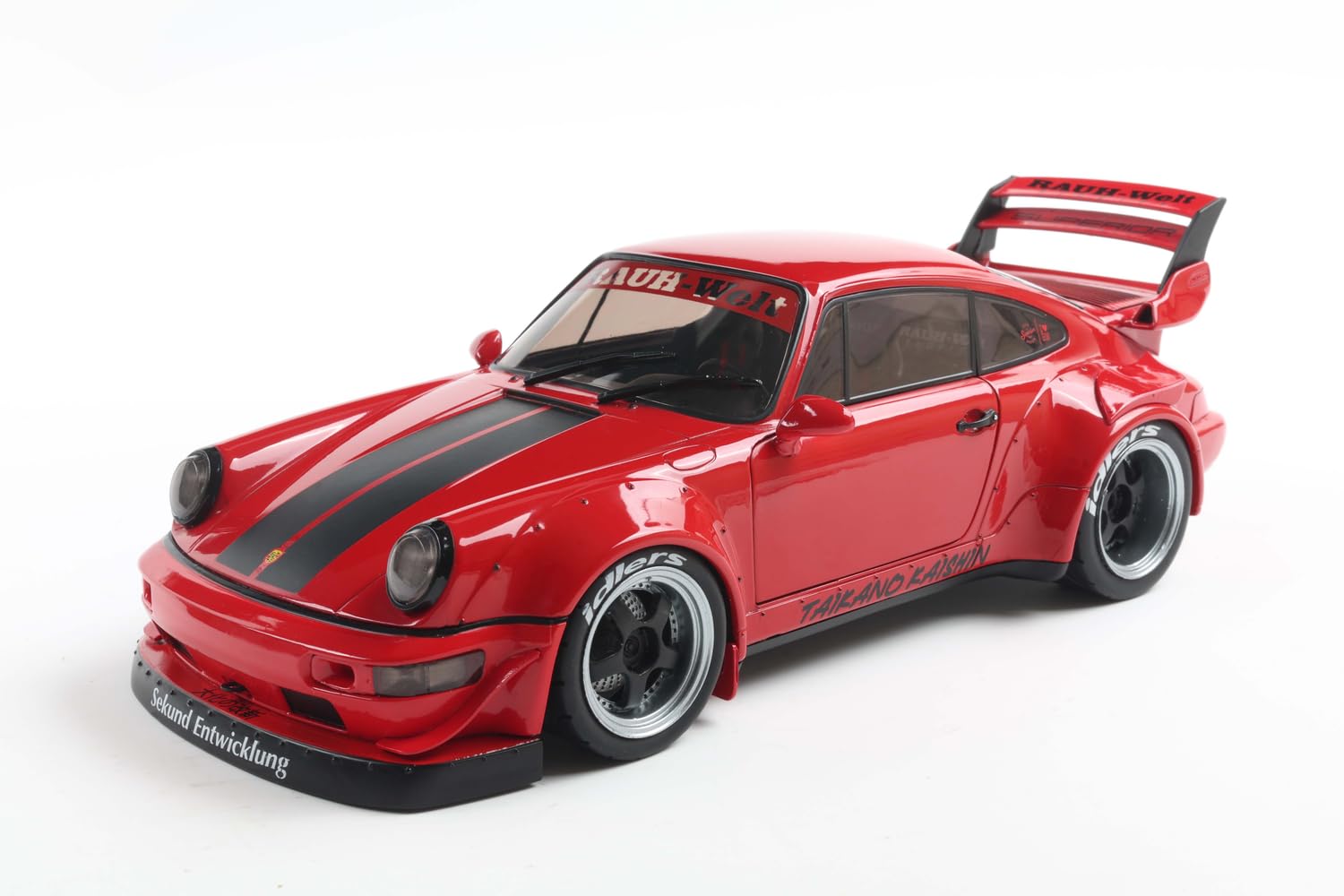Solido RWB Bodykit 2024 - Large Building Tuning - Aggressive Lines, Shards and Rear Spoiler, Diecast Miniature Car, Red with Stripes, 1:18