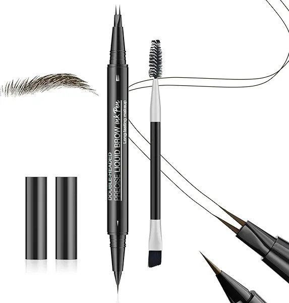 Eyebrow Pen Dual-Ended Brow Pencil with 2-Fork Tip & Precise Brush-Tip, Eyebrow Pencil for Women Waterproof Long-Lasting Natural Brow Tint (Black Brown)