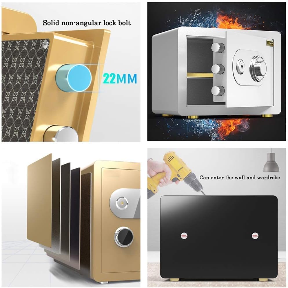 Safe Box, Safes Wall-mounted Steel Mechanical, Fireproof And Anti-theft Small 25cm/30cm/40cm Cash File Security Locker, Suitable For Home Office Hotel, Brown