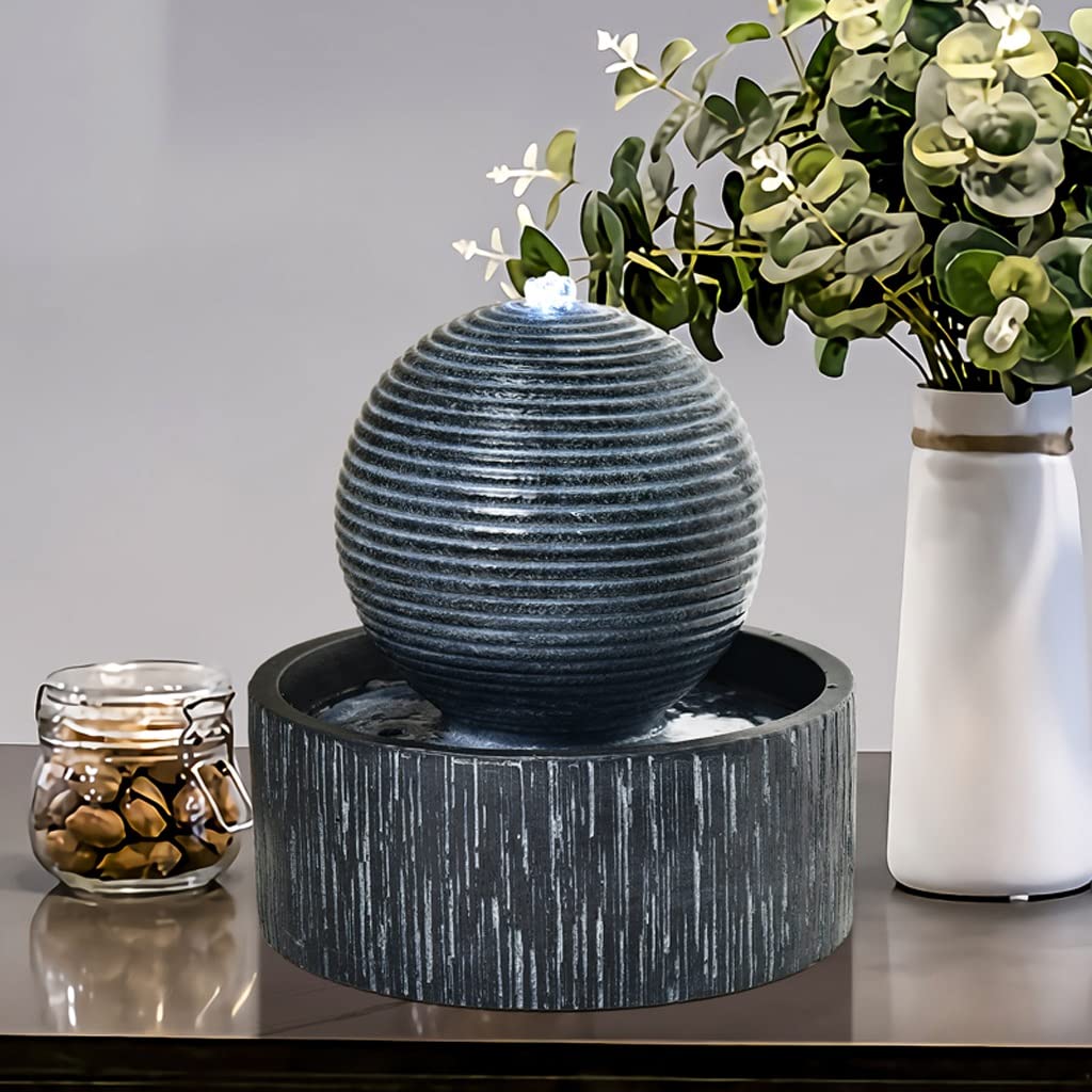 Fuente De Agua Cascada Fuente de Mesa Interior Agua Ondulada en Forma Bola con iluminación meditación silenciosa Decoracion Interior