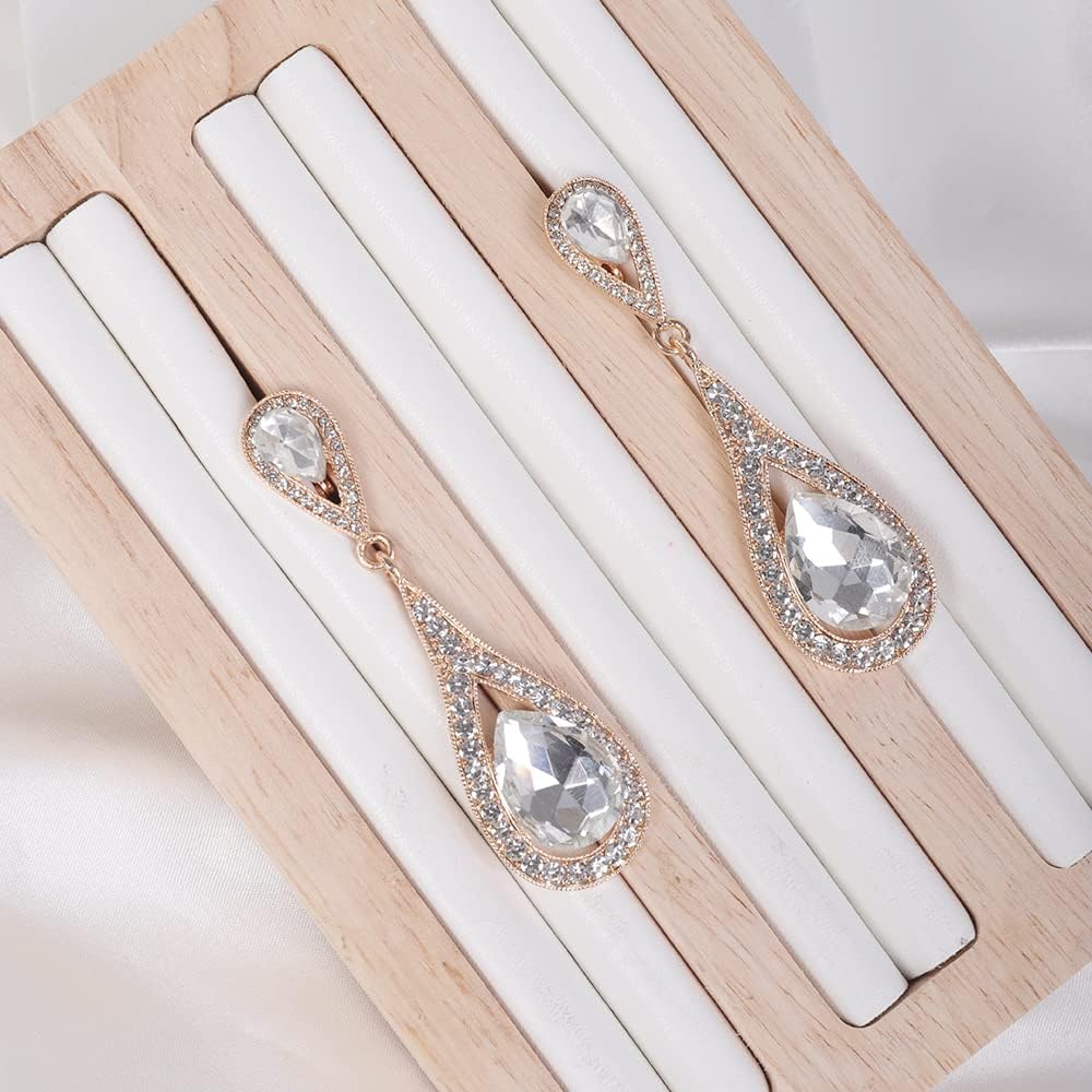 JWICOS Crystal Rhinestones Teardrop Dangle Earrings for Women Wedding Earrings for Brides and Bridesmaids - Image 5