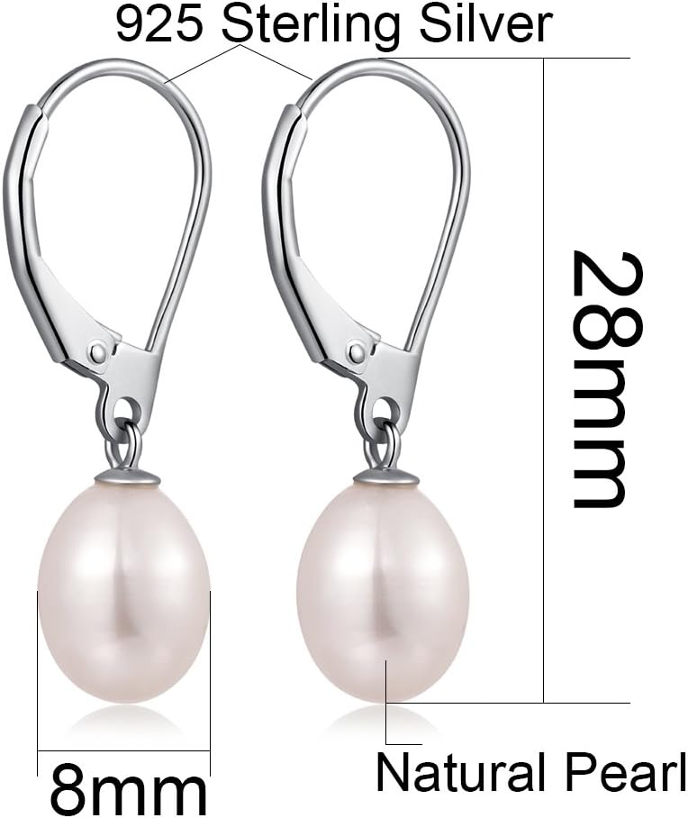 Jiamiaoi 18k White Gold Plated Pearl Earrings, 925 Sterling Silver Pearl Drop Earrings for Women, Trendy Hook Jewelry - Image 6