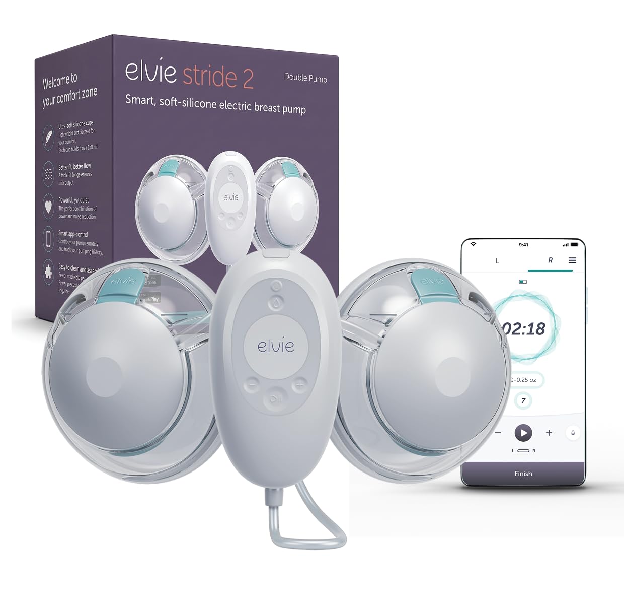 Elvie Stride 2 Double, Electric Breast Pump Hands Free, Ultra-Quiet