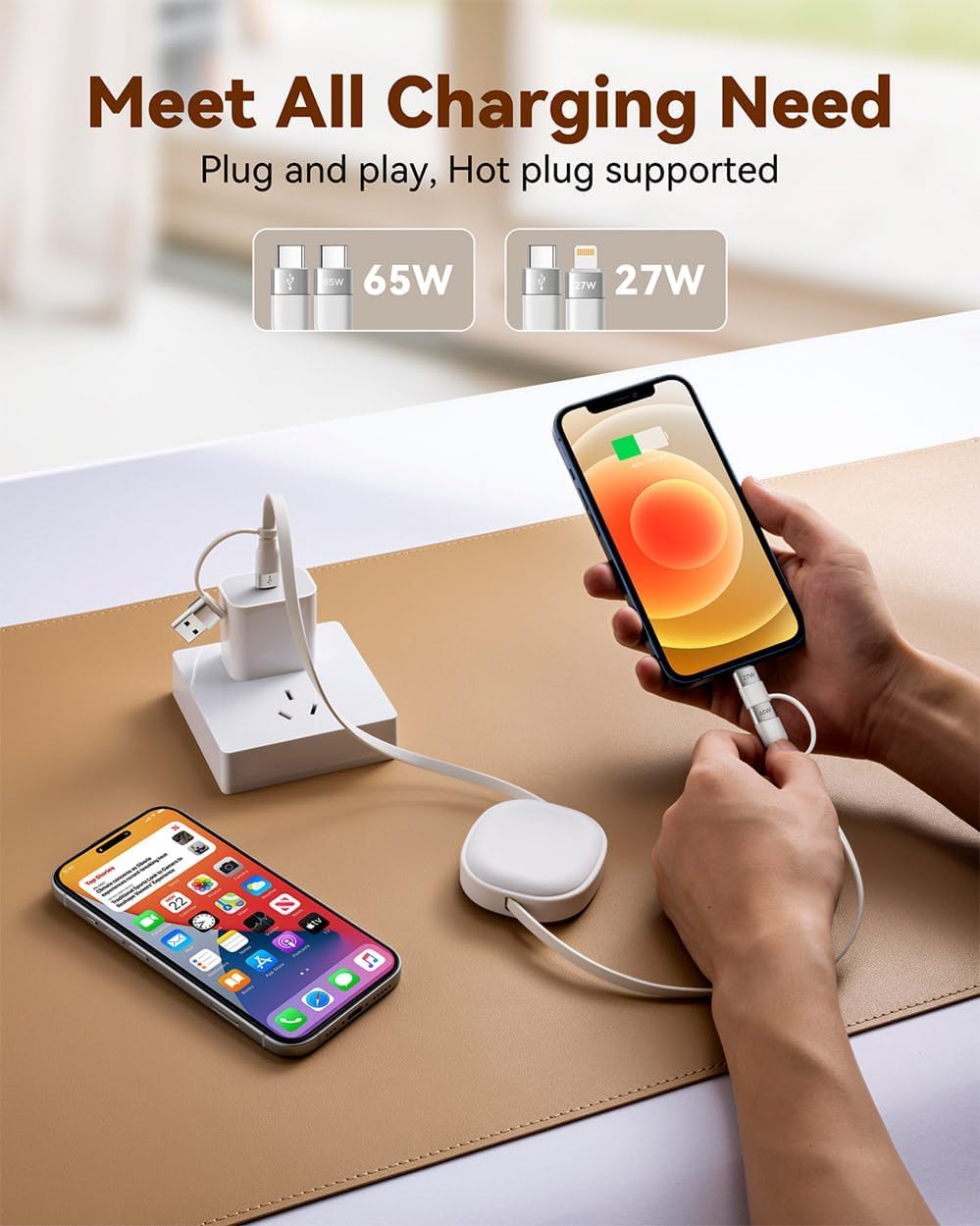 5 in 1 Retractable Charging Cable, 65W Multi Charger USB Type C Charger Cable Fast Charging Cord, USBC to USB C/Lightning for iPhone 16 15 14 13 Pro Max,iPad,Samsung,PS5,Tablets & More-3.86ft - Image 4