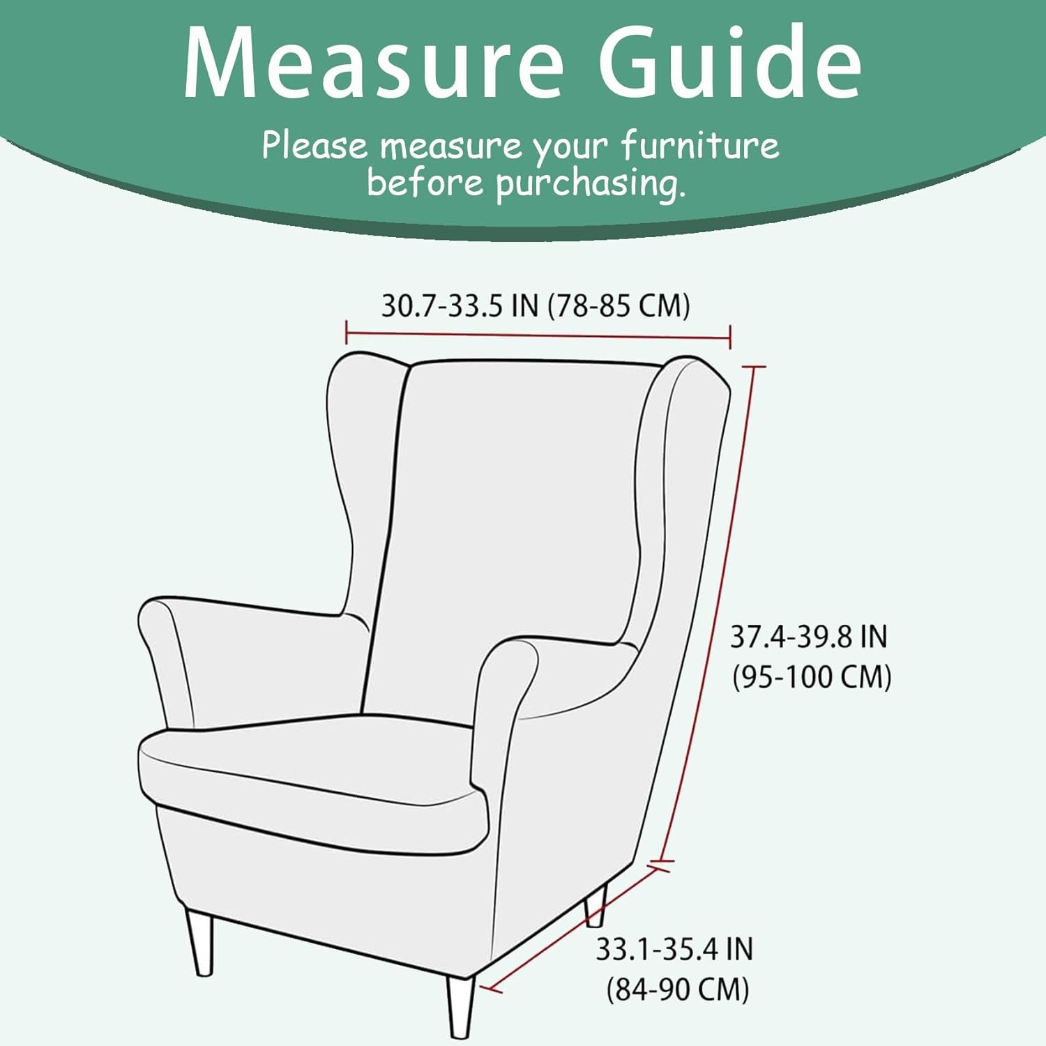 2 Piece Wingback Chair Slipcovers Universal, Non-Slip Wing Armchairs Cover, Stretch High Back Chair Cover, Washable Sofa Covers with Elastic Bottom(White,6 Sets)