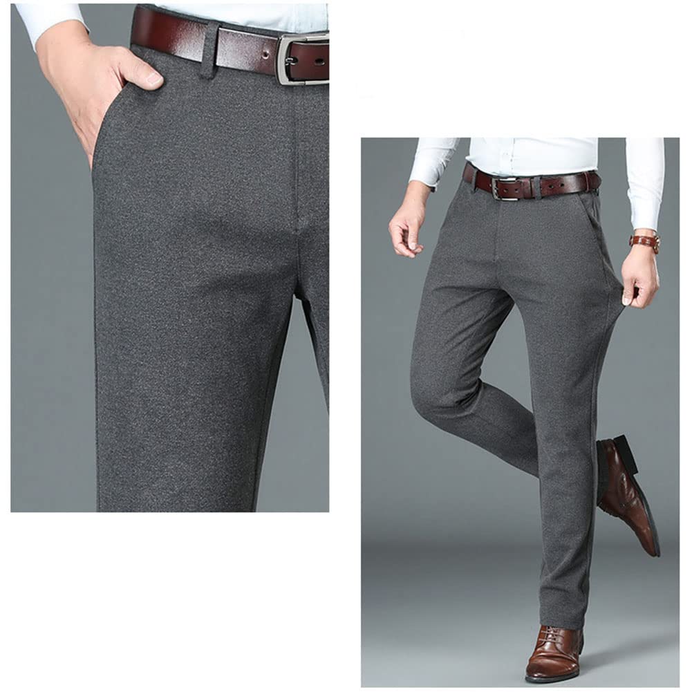 DAIHAN Chino Pantalon para Hombre Casuales Elástica Mezcla de Lana Pantalón Largo Térmicos Pantalones de Traje Pantalones Rectos Pantalones de Invierno