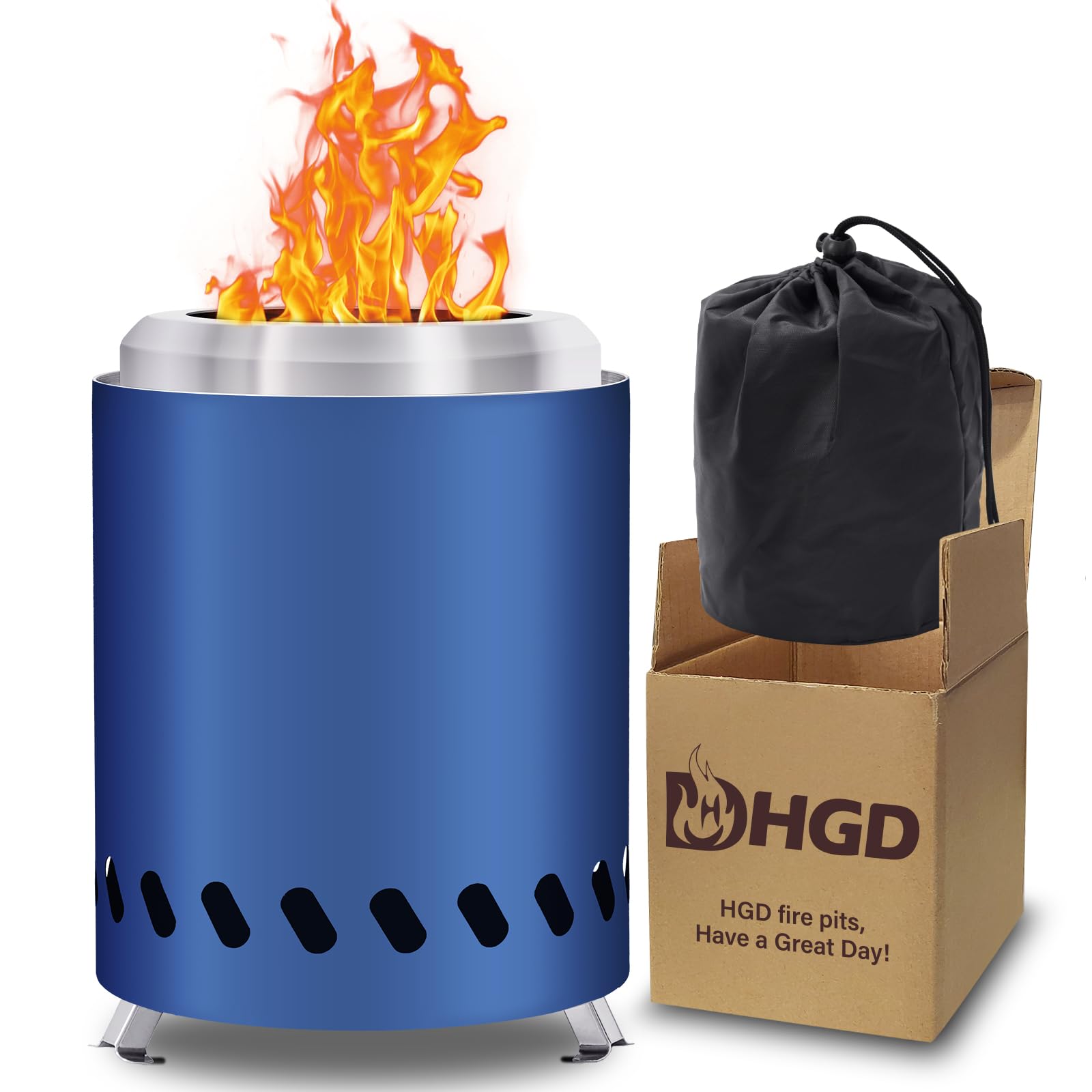 HGD Small Tabletop Fire Pit, Smokeless Table Top Firepit Outdoor, Portable Mini Stove with Carry Bag for Camping Backyard Patio Garden Picnic, Fueled by Pellets or Wood, Stainless Steel, Blue
