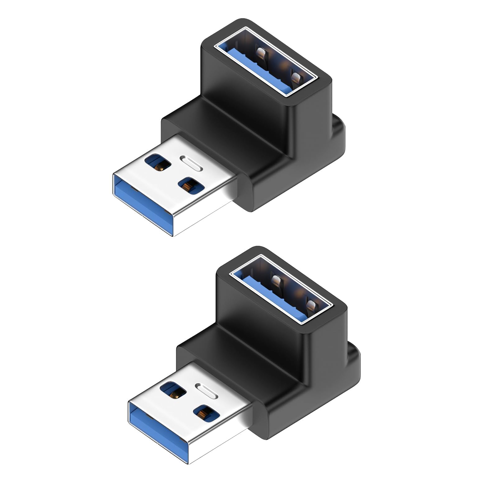 2-Pack USB 3.0 Right Angle Adapters, USB-A Male to Female 90-Degree Extension Connectors, High-Speed Data Transfer and Charging for Devices with USB-A Ports