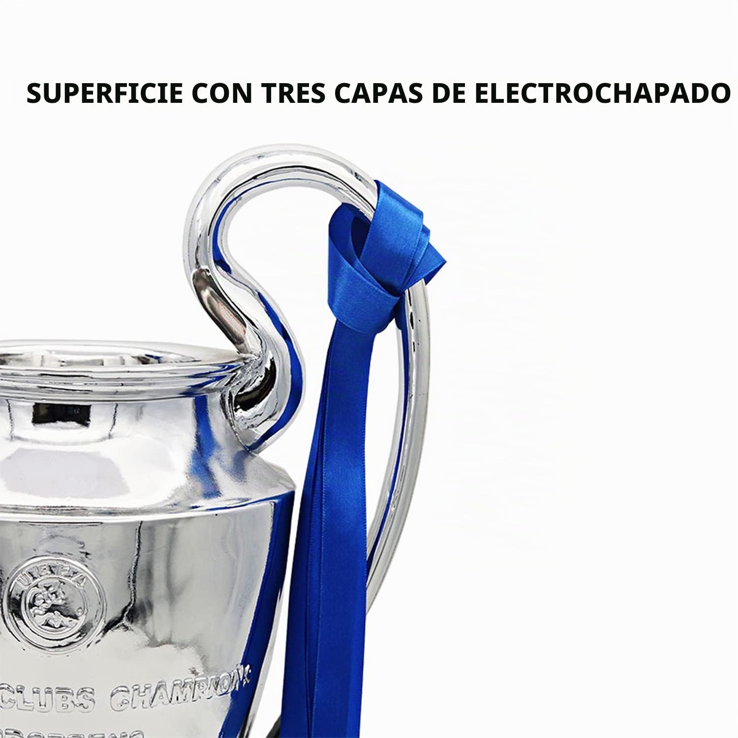 Trofeo de campeón, Copa de la Liga Deportiva, réplica de la Liga de Campeones, Material de Resina, Medalla, colección de Recuerdo, Trofeo de decoración de Oficina, Cinta cromada Plateada/Azul