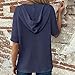 Women's Drawstring Stylish Short Sleeve Waffle Knit Hoodie Top V Neck Button Front Blouses Shirts Casual Pullover (Dark Blue,Medium)