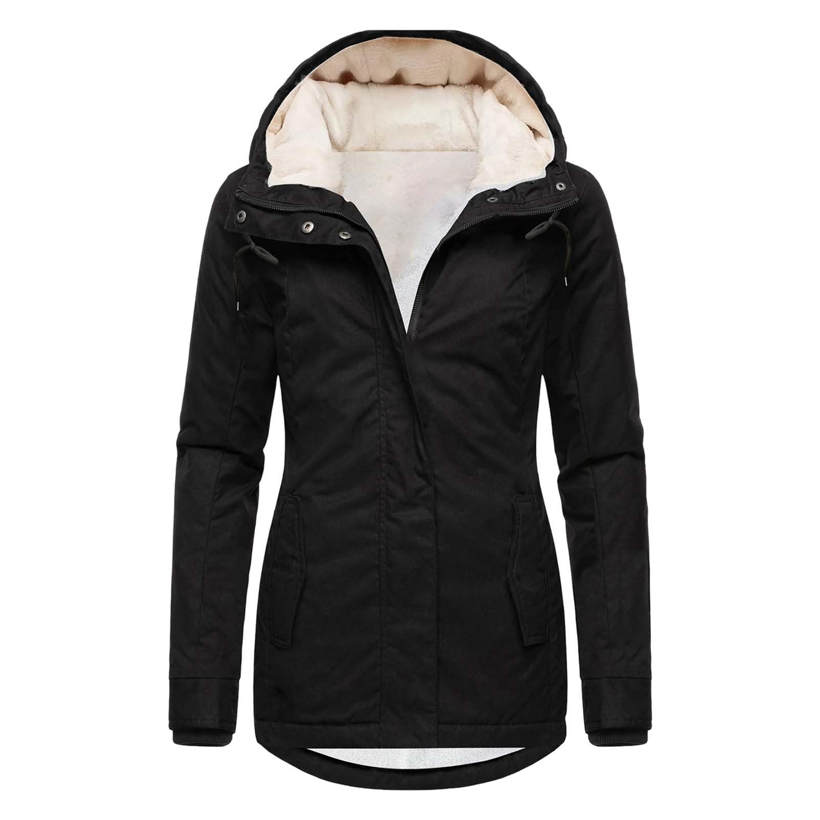 Generico Poncho Impermeabile Donna,Giacca Casual Con Cappuccio Foderata In Pile Antivento Sportiva Termica Calda Con Cerniera Per Autunno Inverno Spostamenti Quotidiani Viaggi Escursioni