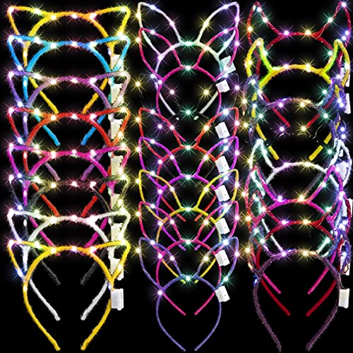 24 Pieces Led Cat Ear Headband, Led Headband Light Up Cute Rabbit Ear Headband Luminous Led Headband For Women Girls Kids Led Hair Accessories Halloween Christmas Party Supplies #TOP25